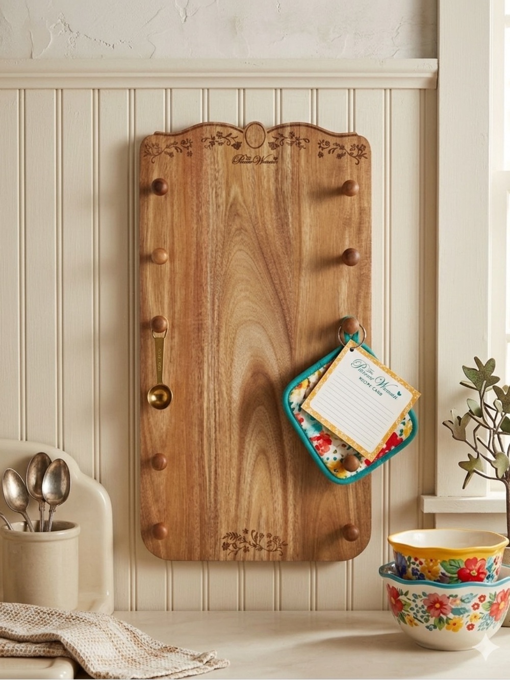 🩷 New The Pioneer Woman Acacia Wood Rolling Pin Rack -Rack Only